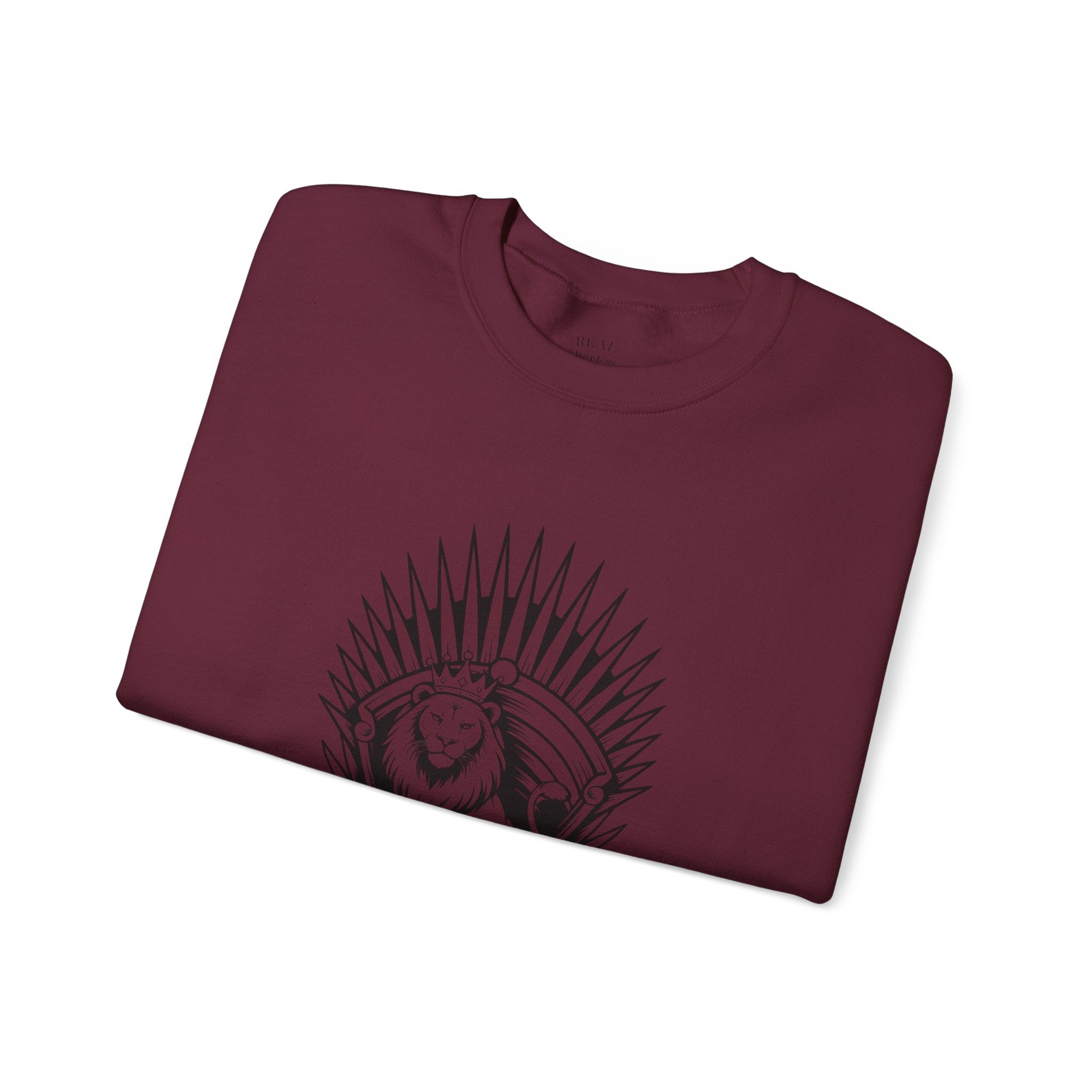 Lion Throne Crewneck Sweatshirt — Regal Lion Illustration Graphic