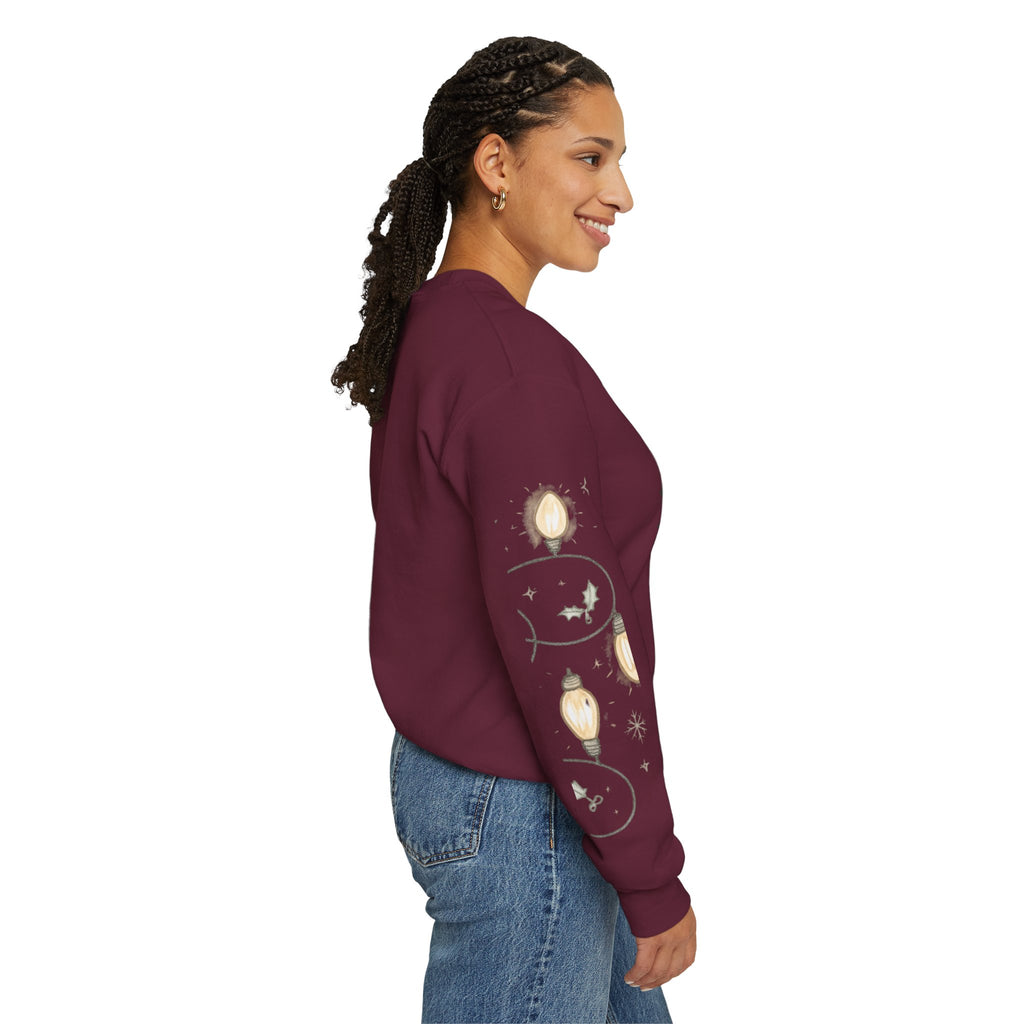 Christmas Lights Sleeve Crewneck Sweatshirt — Holiday Light-Up Sleeve Design
