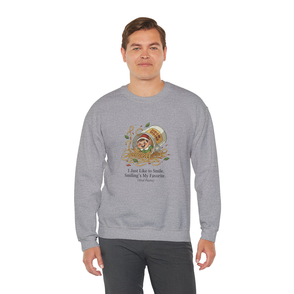 Crewneck Sweatshirt — Cute Coffee Jar Illustration with Quote “I Just Like to Smile, Smiling Is My Favorite”
