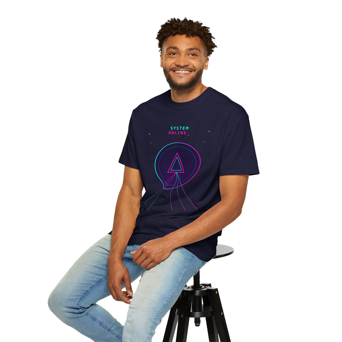 T-Shirt  'System Online' Retro Synthwave Circle Graphic Tee