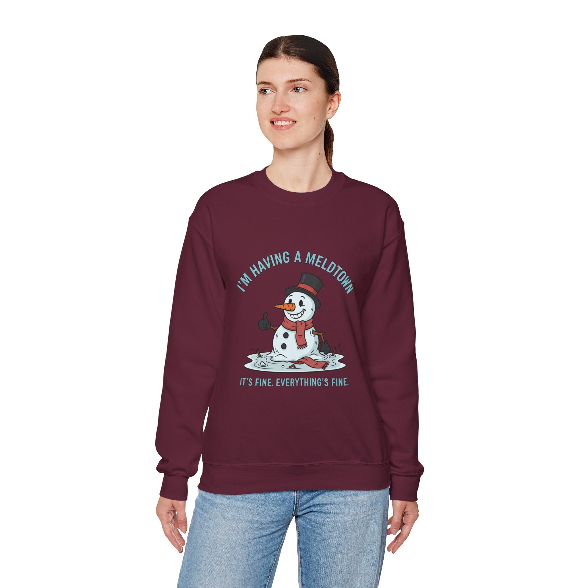 Melted Snowman Crewneck Sweatshirt  "I'm Having a Meltdown" Funny Holiday Sweater