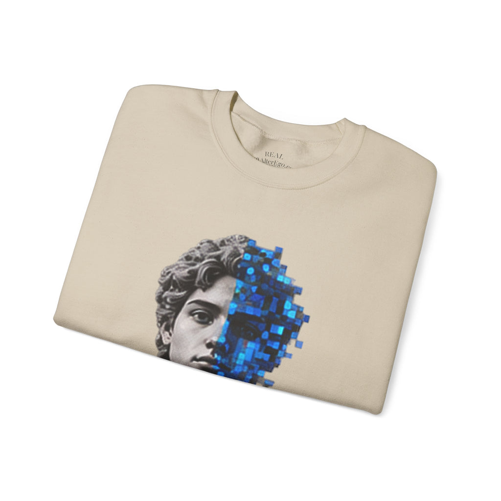 Public Mode Crewneck Sweatshirt — Pixelated Statue Graphic