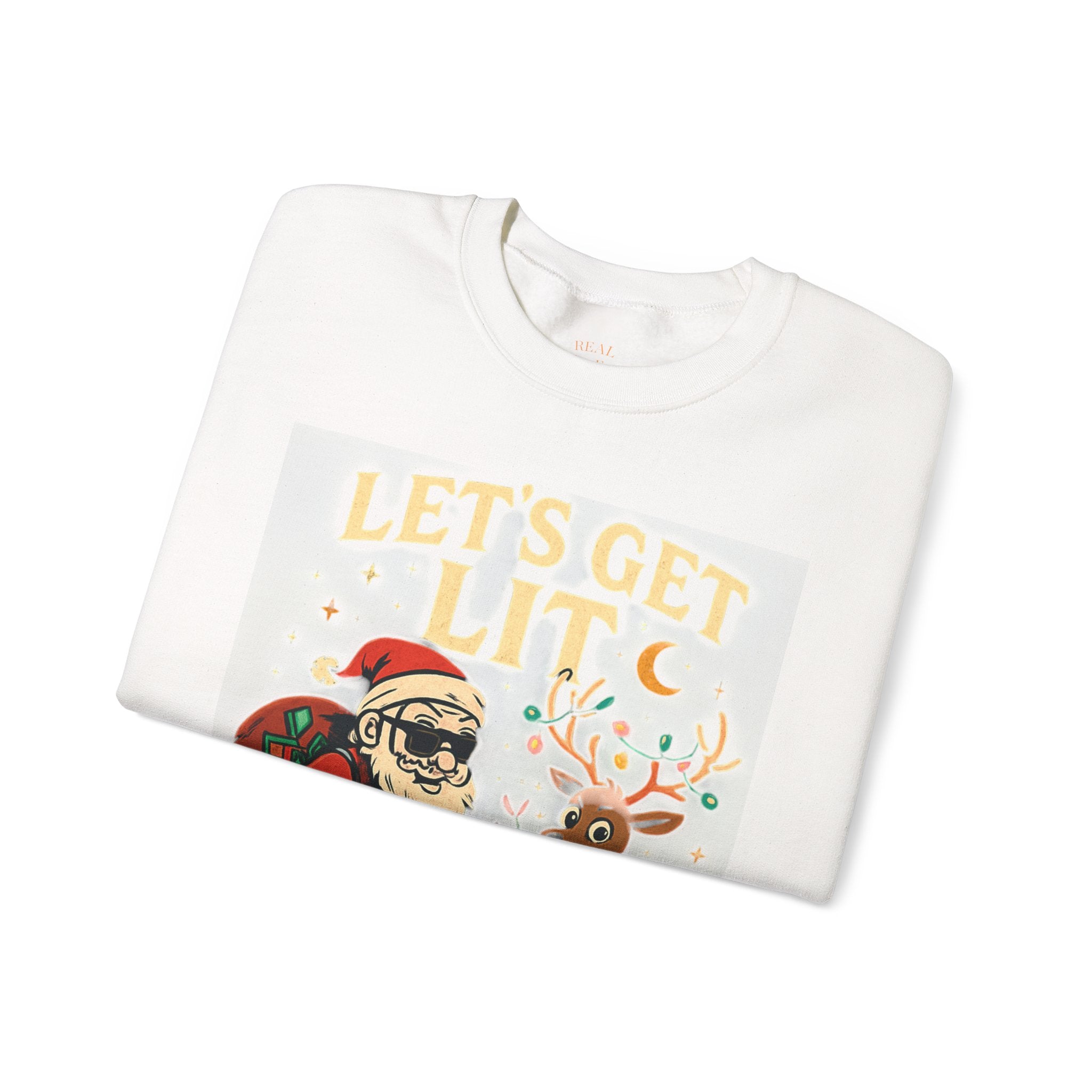 Crewneck Sweatshirt — 'Let's Get Lit' Santa & Reindeer Christmas Pullover