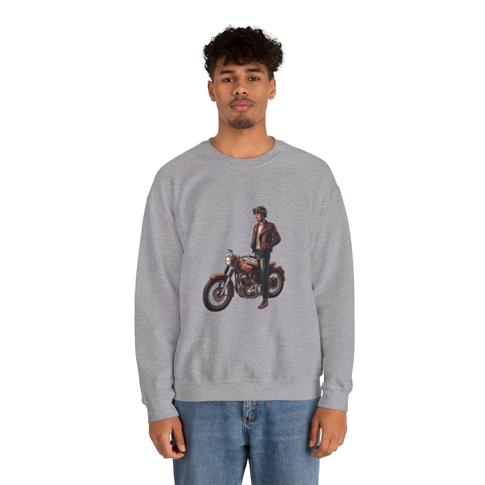 Vintage Motorcycle Rider Crewneck Sweatshirt – Retro Biker Graphic