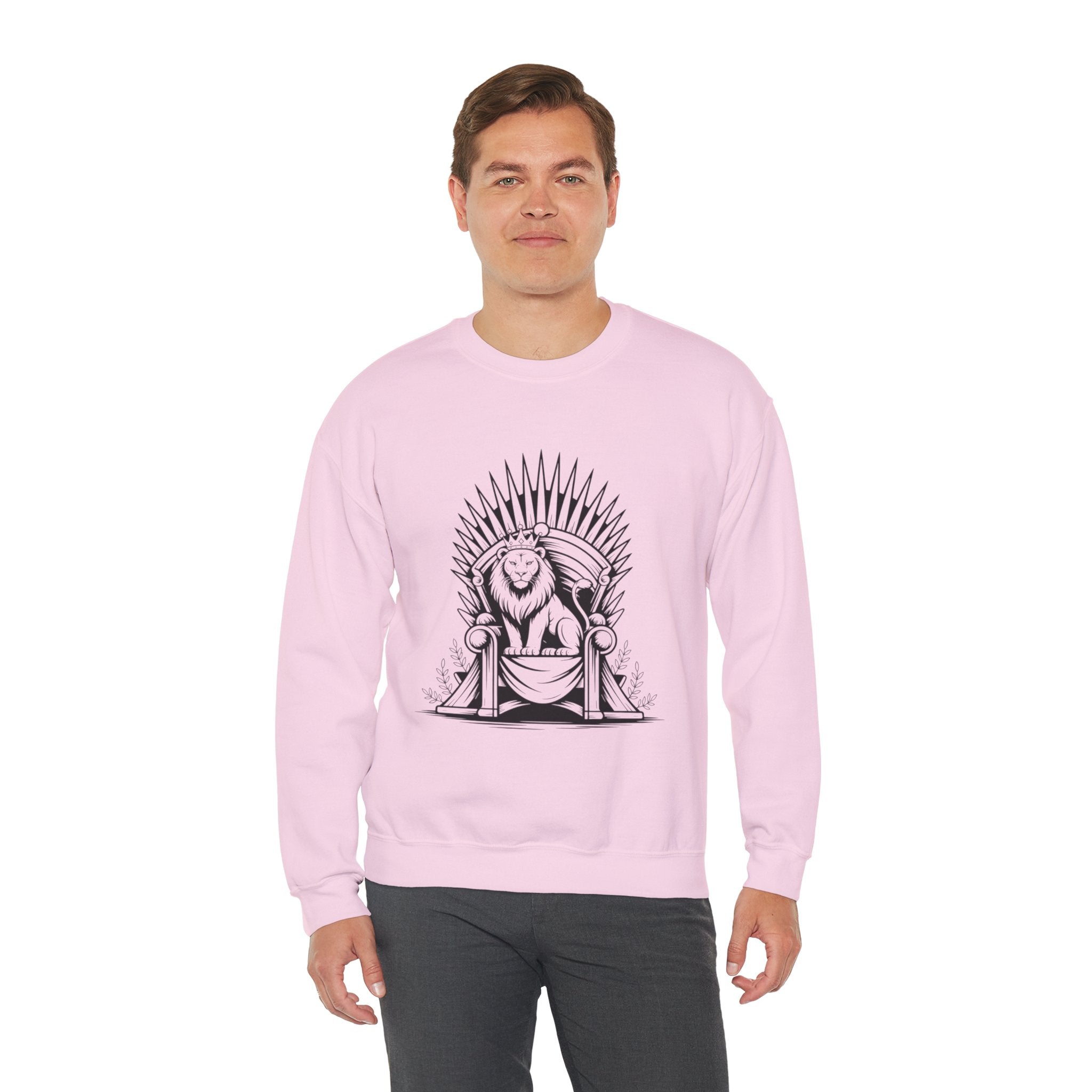 Lion Throne Crewneck Sweatshirt — Regal Lion Illustration Graphic