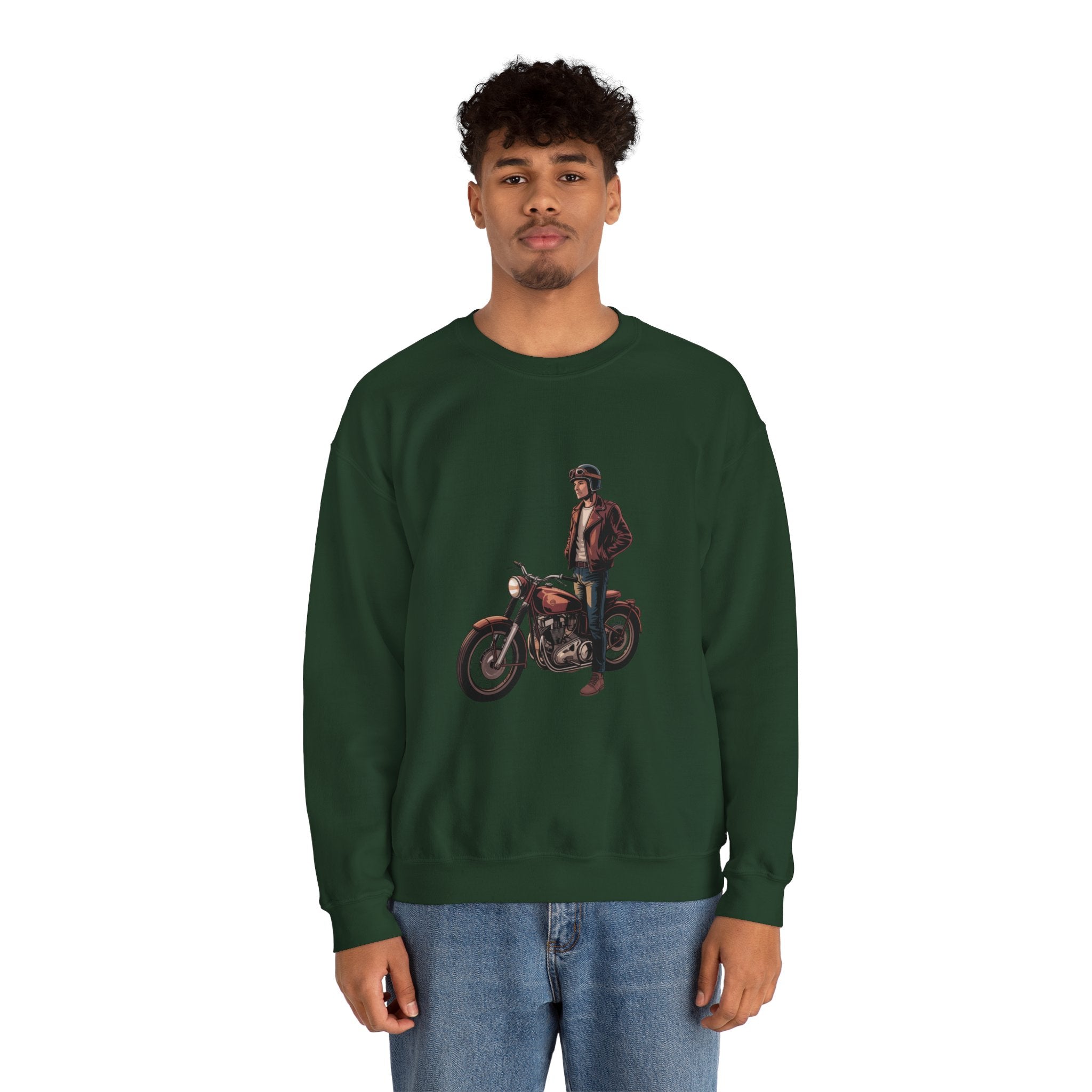 Vintage Motorcycle Rider Crewneck Sweatshirt – Retro Biker Graphic