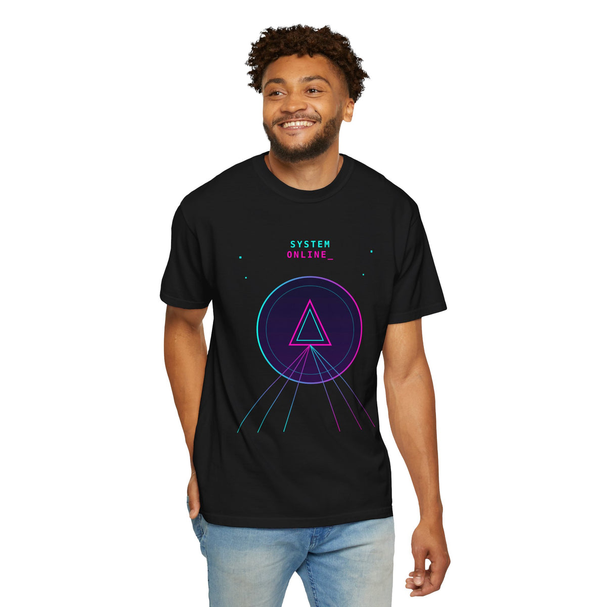 T-Shirt  'System Online' Retro Synthwave Circle Graphic Tee