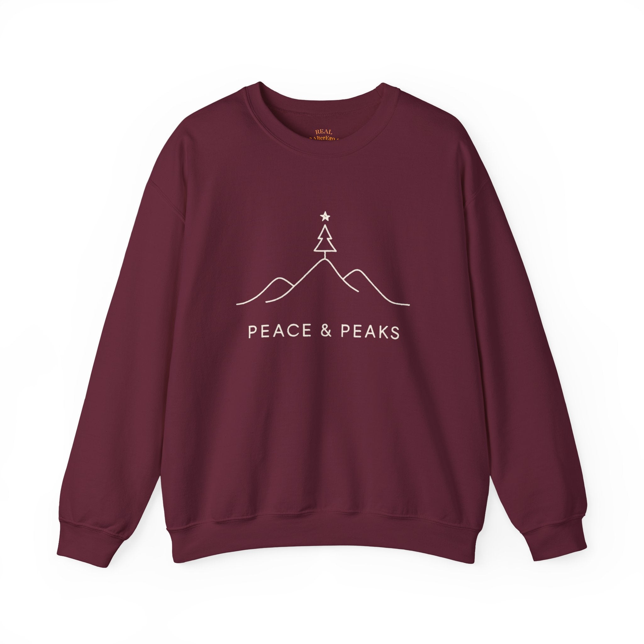 Peace & Peaks Sweatshirt — Minimal Mountain Christmas Crewneck
