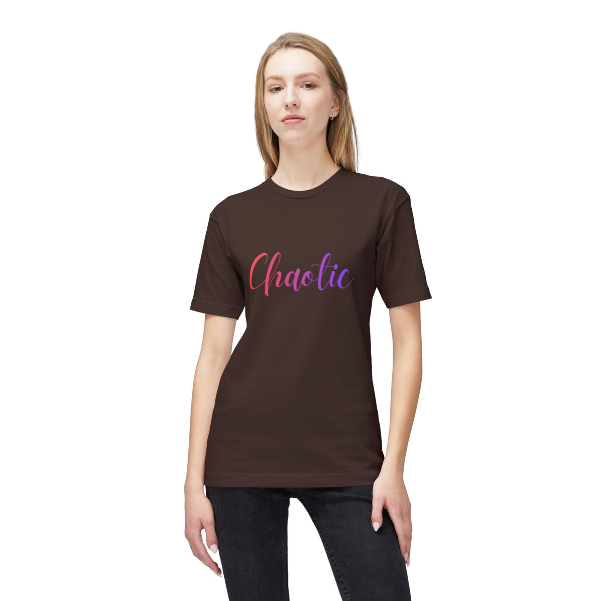 Chaotic Script T-Shirt — Feminine Gold Script "Chaotic" Tee