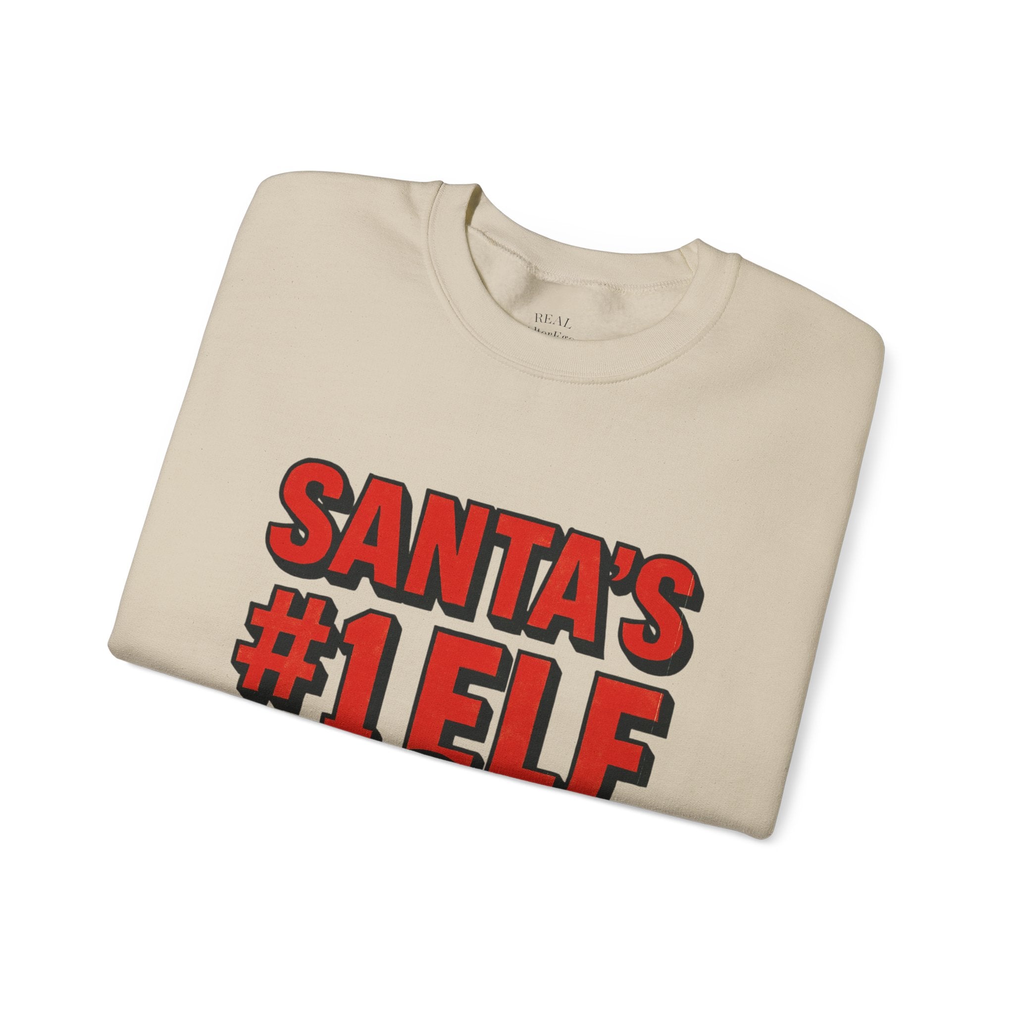 Santa's #1 Elf Crewneck Sweatshirt - Funny Holiday Christmas Sweater (I'm on the Naughty List)