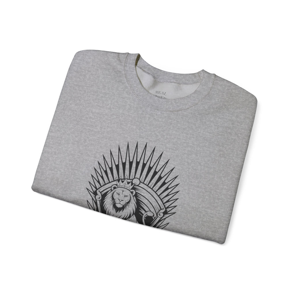Lion Throne Crewneck Sweatshirt — Regal Lion Illustration Graphic