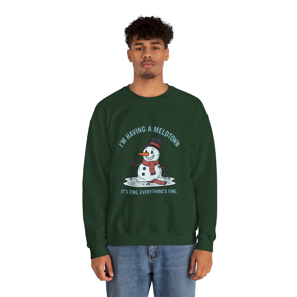 Melted Snowman Crewneck Sweatshirt  "I'm Having a Meltdown" Funny Holiday Sweater