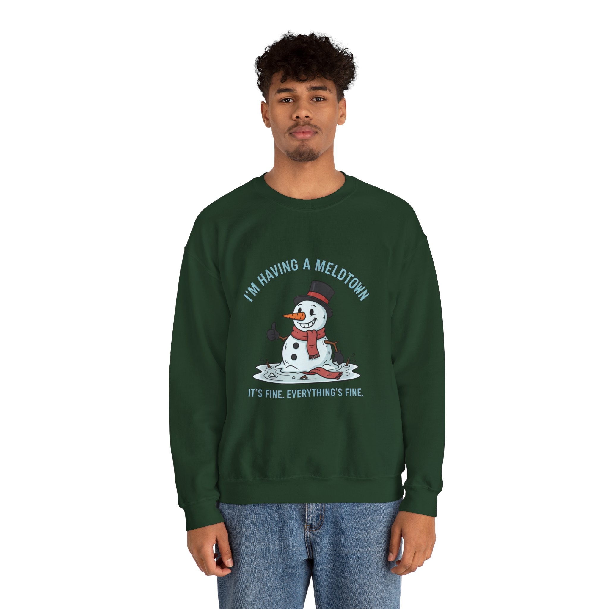 Melted Snowman Crewneck Sweatshirt  "I'm Having a Meltdown" Funny Holiday Sweater