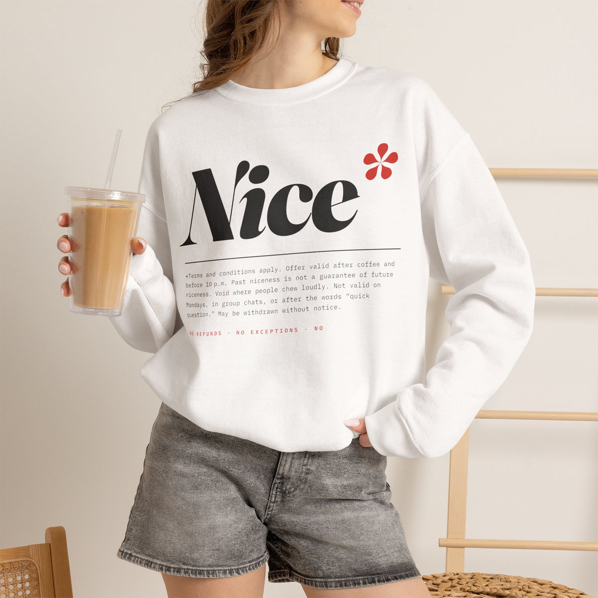 Nice Graphic Crewneck Sweatshirt - Minimal Text Logo Pullover