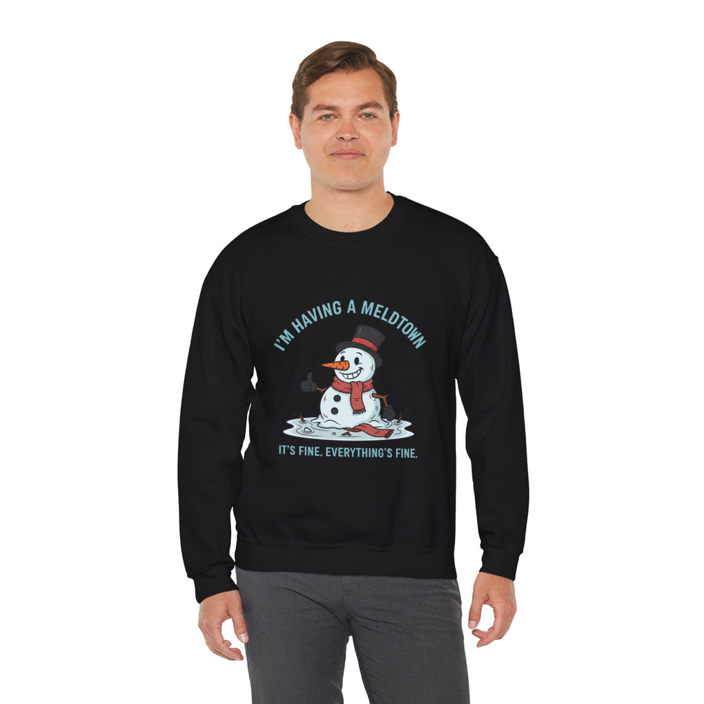 Melted Snowman Crewneck Sweatshirt  "I'm Having a Meltdown" Funny Holiday Sweater