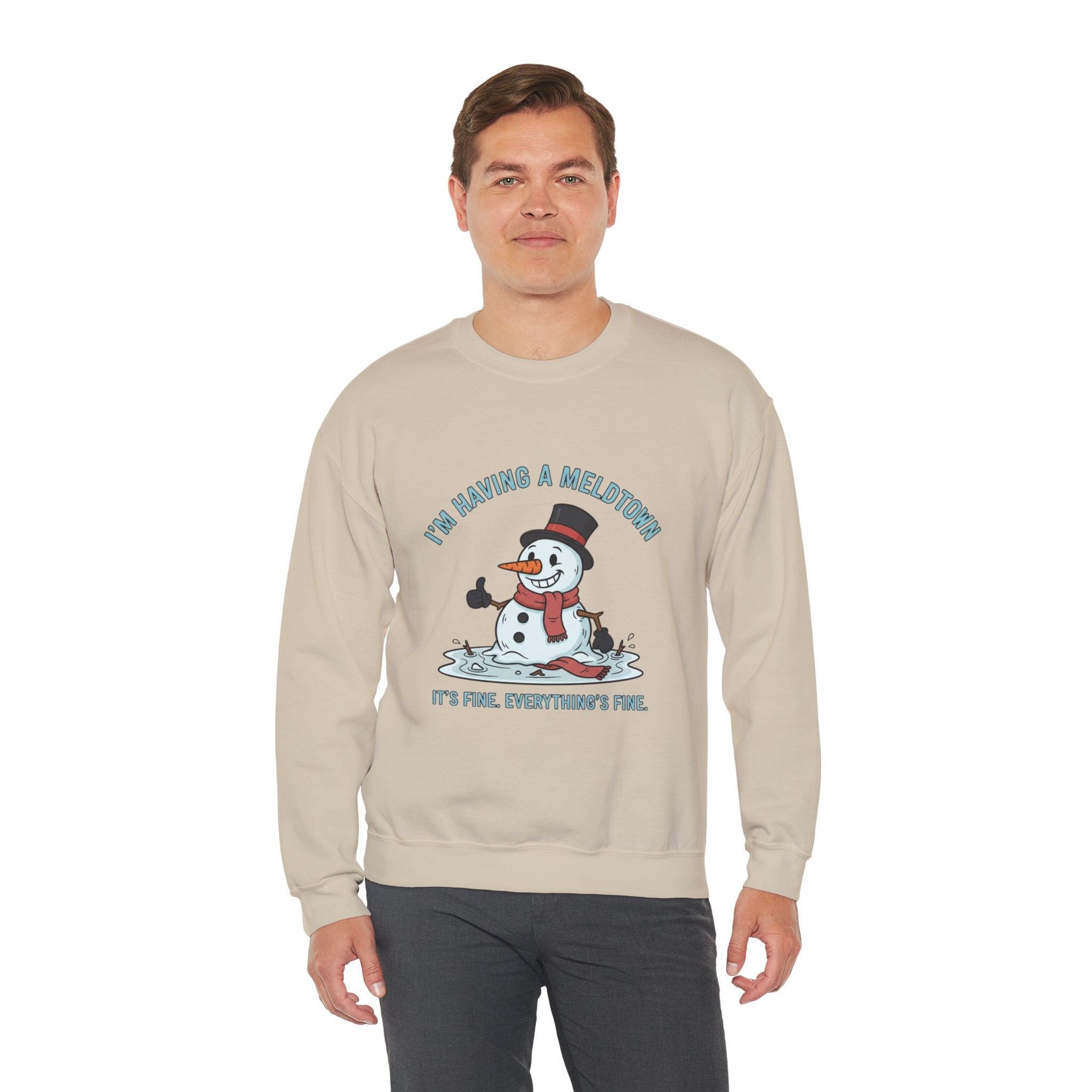 Melted Snowman Crewneck Sweatshirt  "I'm Having a Meltdown" Funny Holiday Sweater