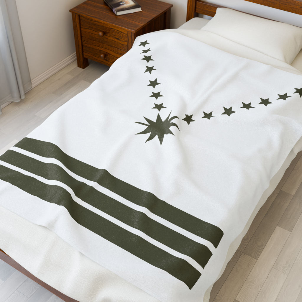 Velveteen Plush Blanket — Olive Starburst & Stripes Cozy Throw