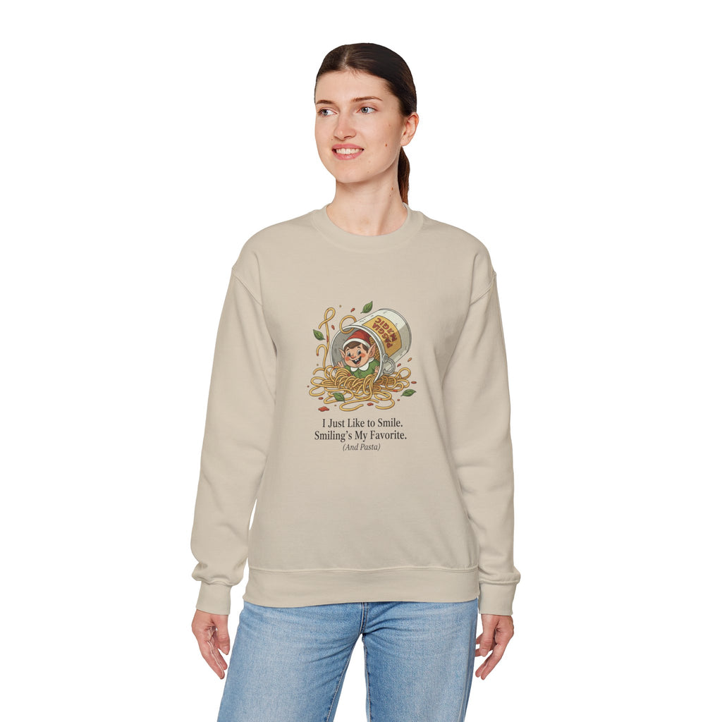 Crewneck Sweatshirt — Cute Coffee Jar Illustration with Quote “I Just Like to Smile, Smiling Is My Favorite”