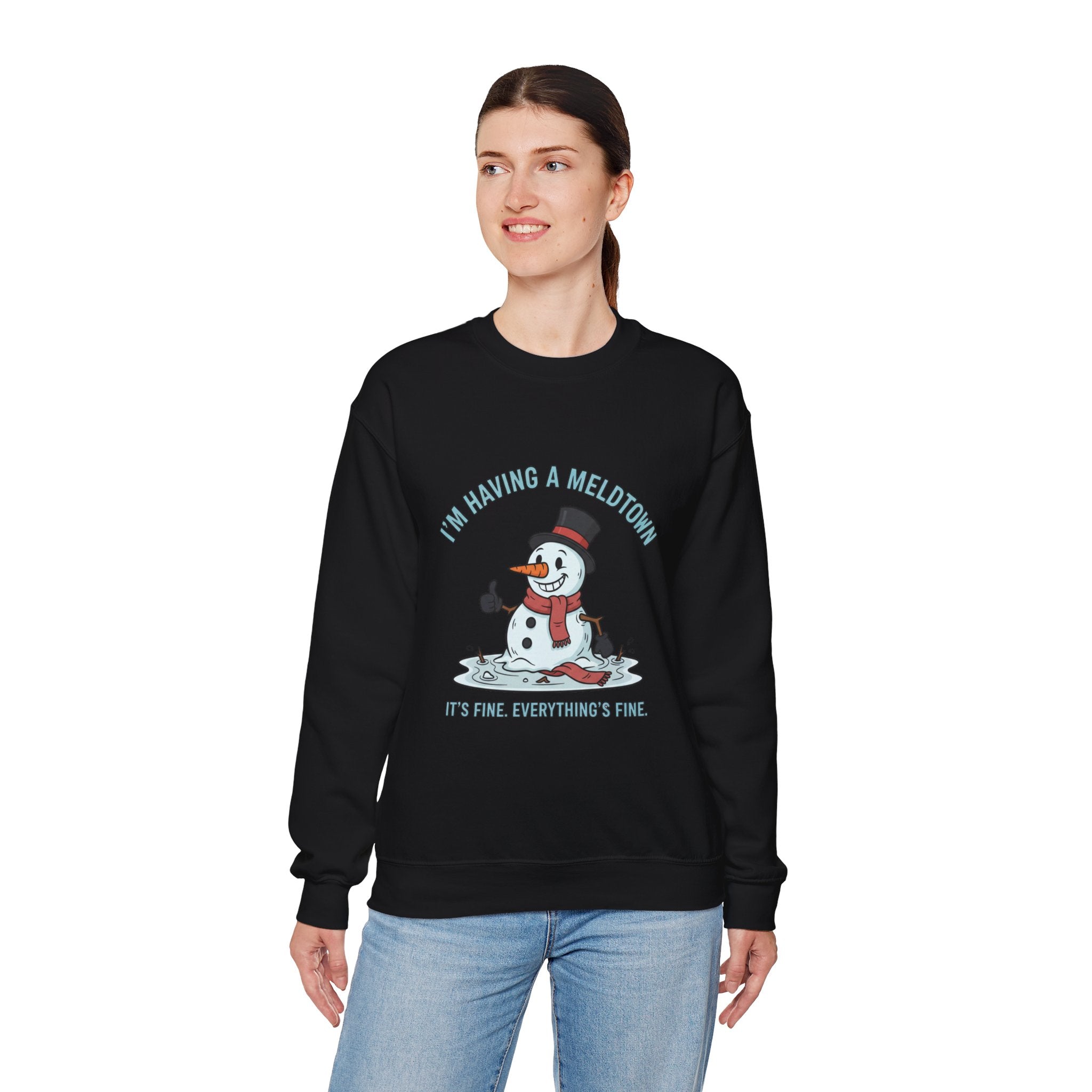 Melted Snowman Crewneck Sweatshirt  "I'm Having a Meltdown" Funny Holiday Sweater