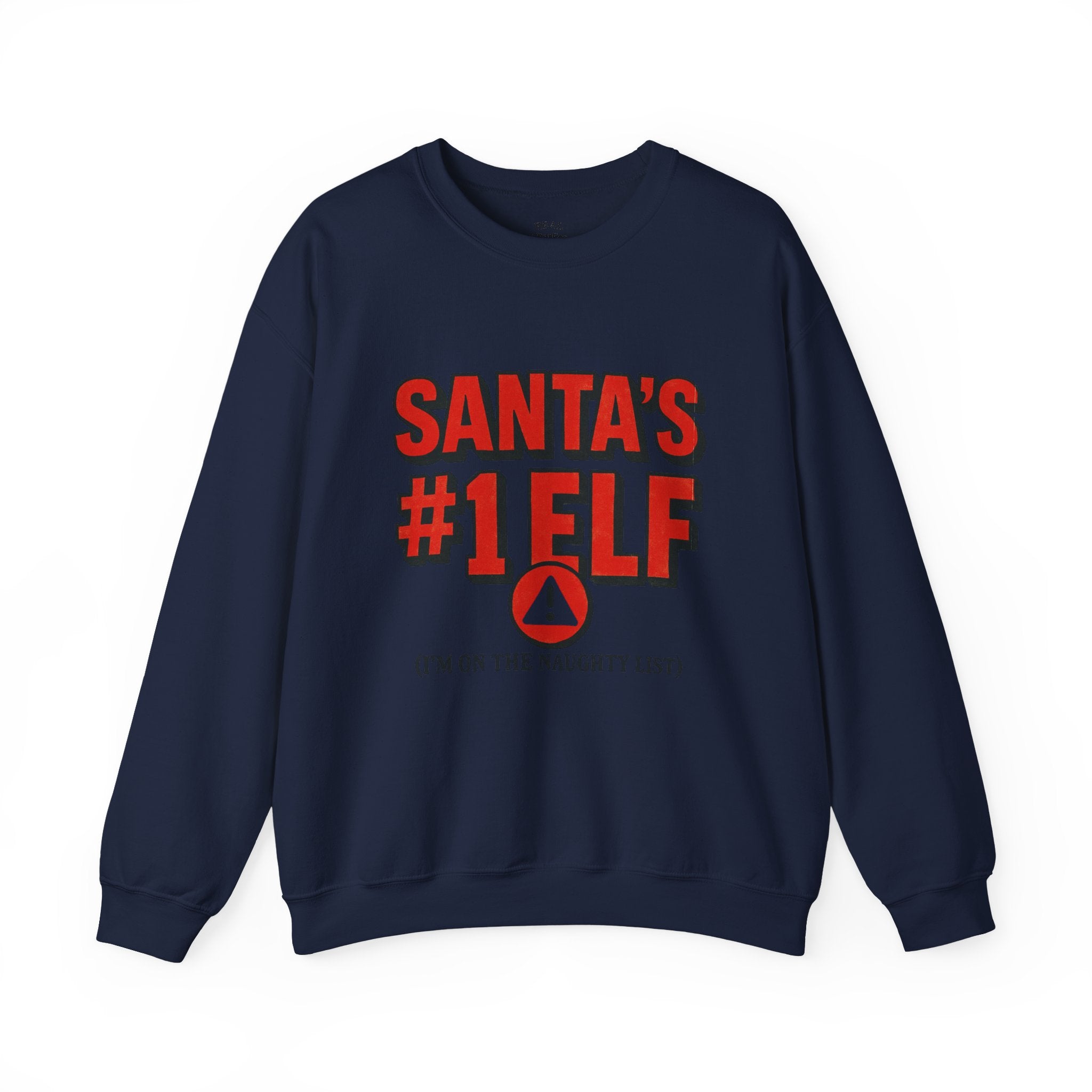 Santa's #1 Elf Crewneck Sweatshirt - Funny Holiday Christmas Sweater (I'm on the Naughty List)