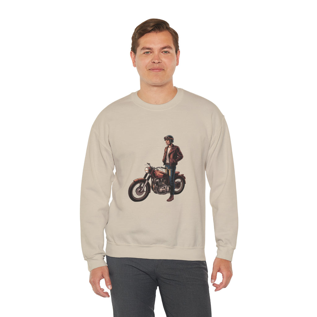 Vintage Motorcycle Rider Crewneck Sweatshirt – Retro Biker Graphic