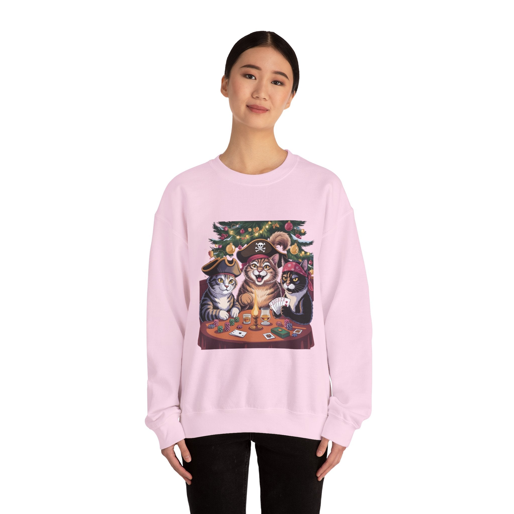 Holiday Pirate Cats Crewneck Sweatshirt – Poker Night at the Christmas Tree