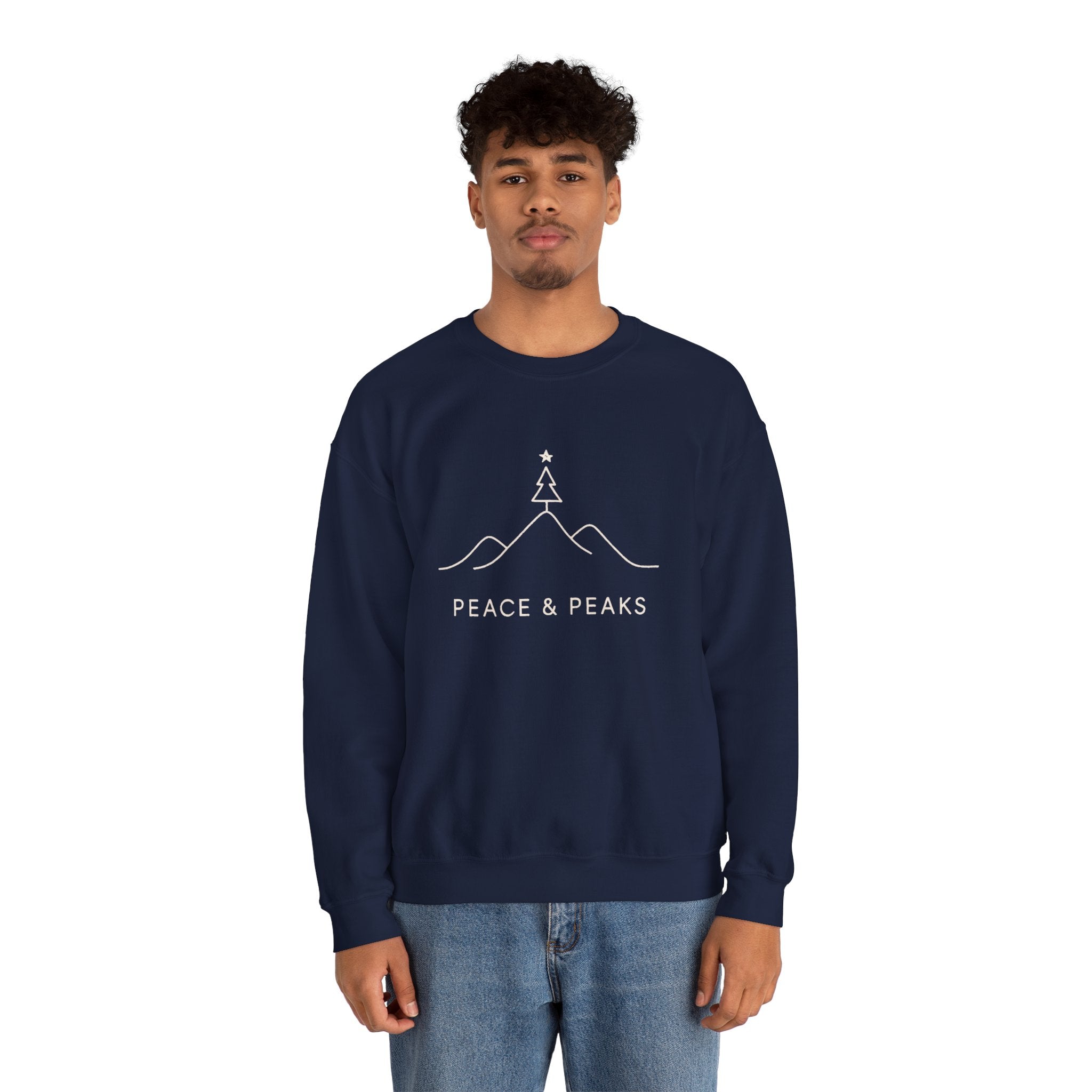 Peace & Peaks Sweatshirt — Minimal Mountain Christmas Crewneck
