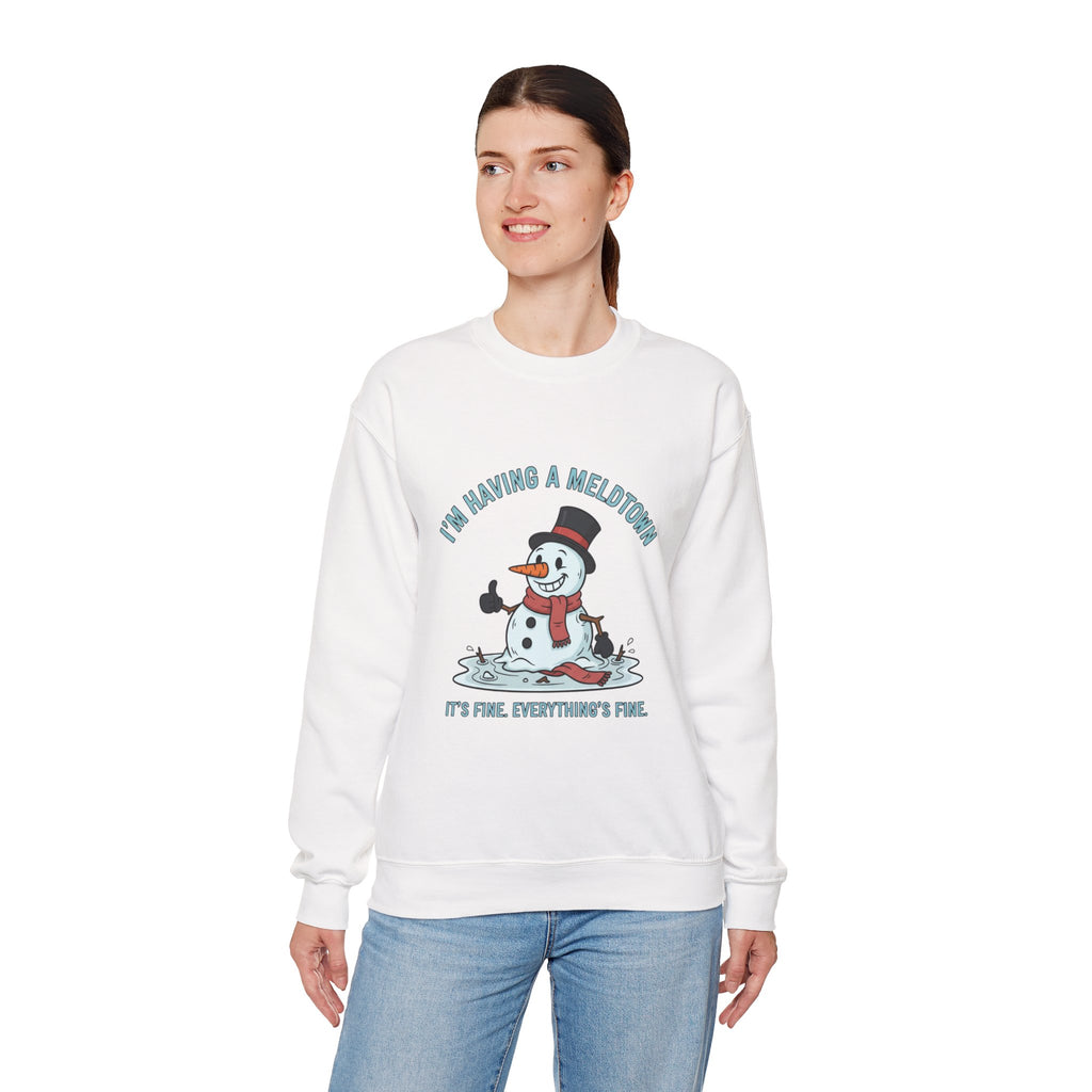 Melted Snowman Crewneck Sweatshirt  "I'm Having a Meltdown" Funny Holiday Sweater