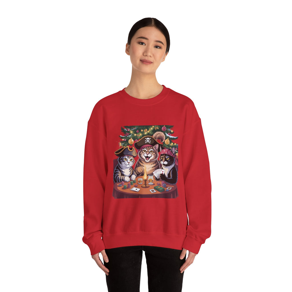 Holiday Pirate Cats Crewneck Sweatshirt – Poker Night at the Christmas Tree