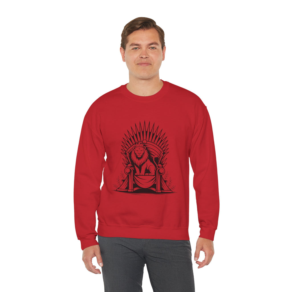 Lion Throne Crewneck Sweatshirt — Regal Lion Illustration Graphic