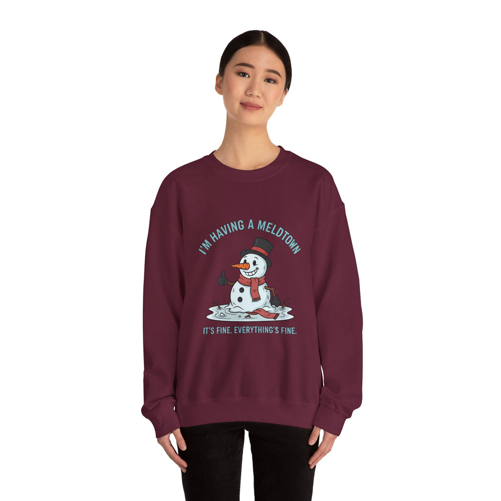 Melted Snowman Crewneck Sweatshirt  "I'm Having a Meltdown" Funny Holiday Sweater