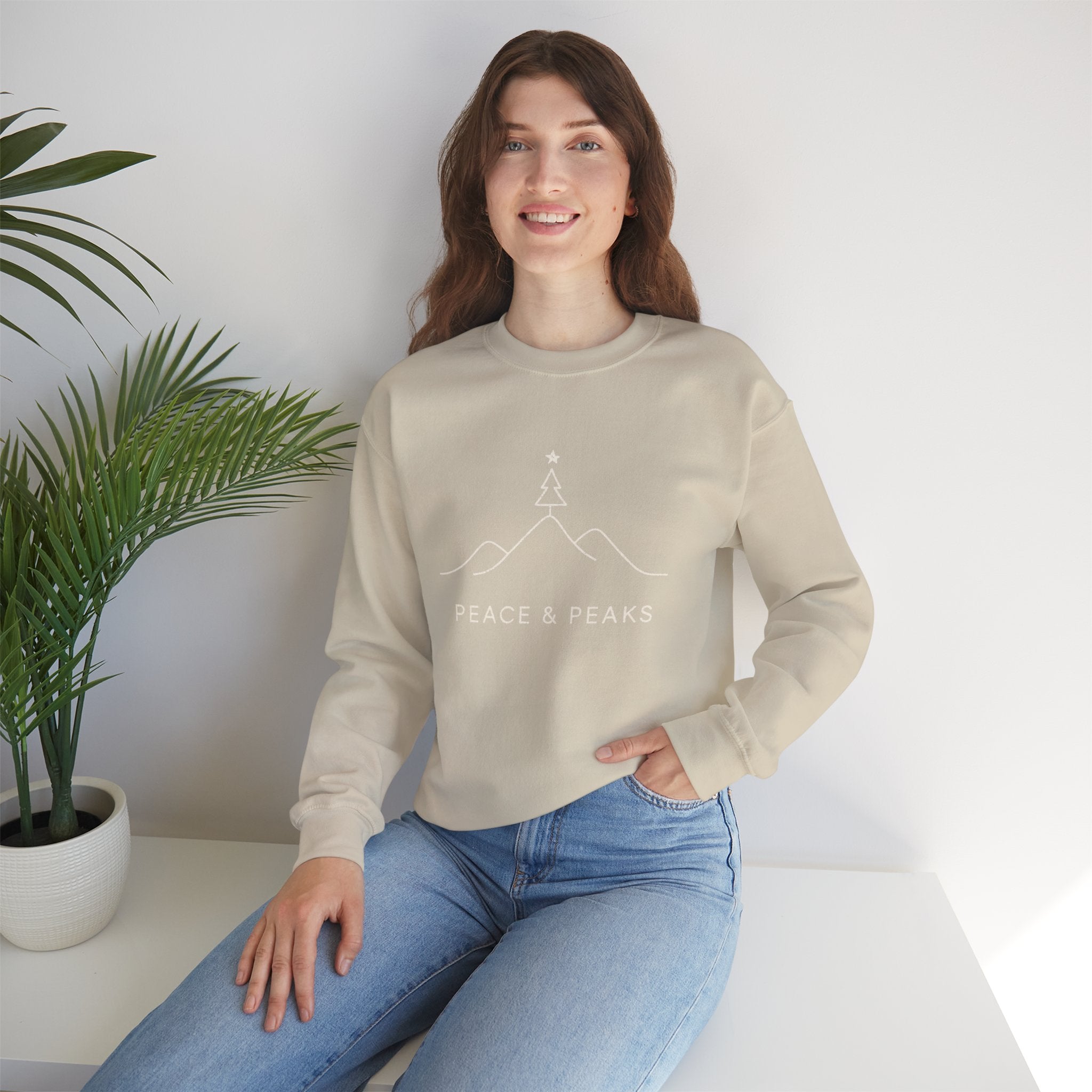 Peace & Peaks Sweatshirt — Minimal Mountain Christmas Crewneck