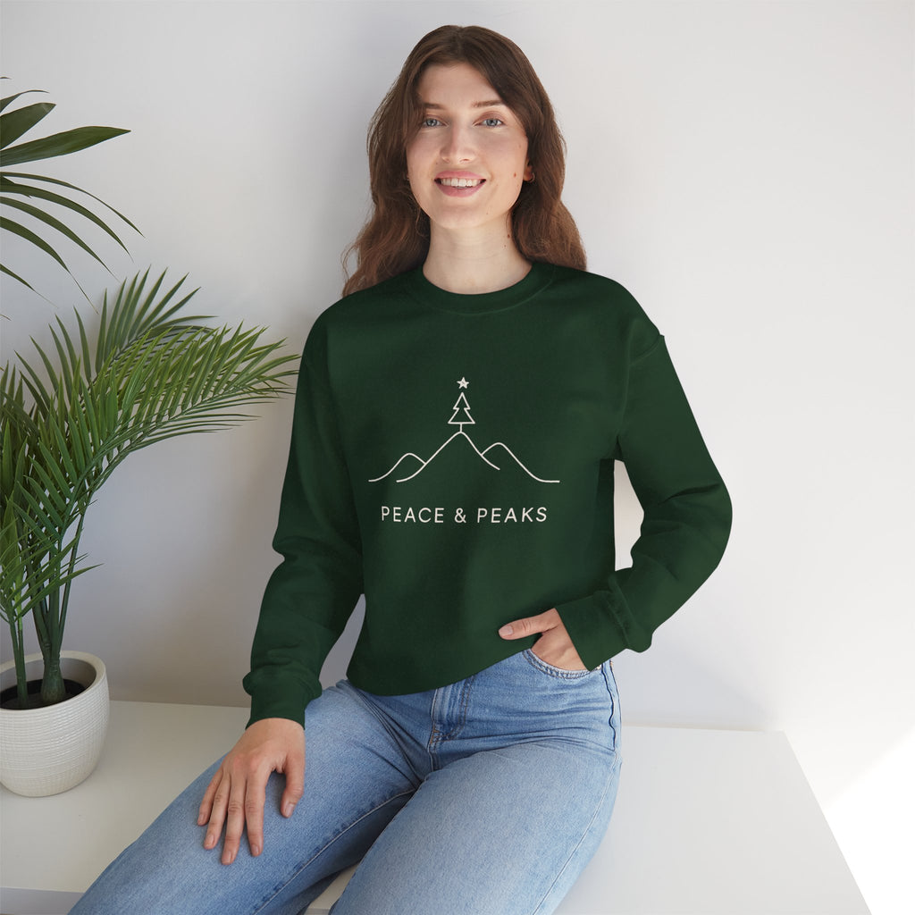 Peace & Peaks Sweatshirt — Minimal Mountain Christmas Crewneck