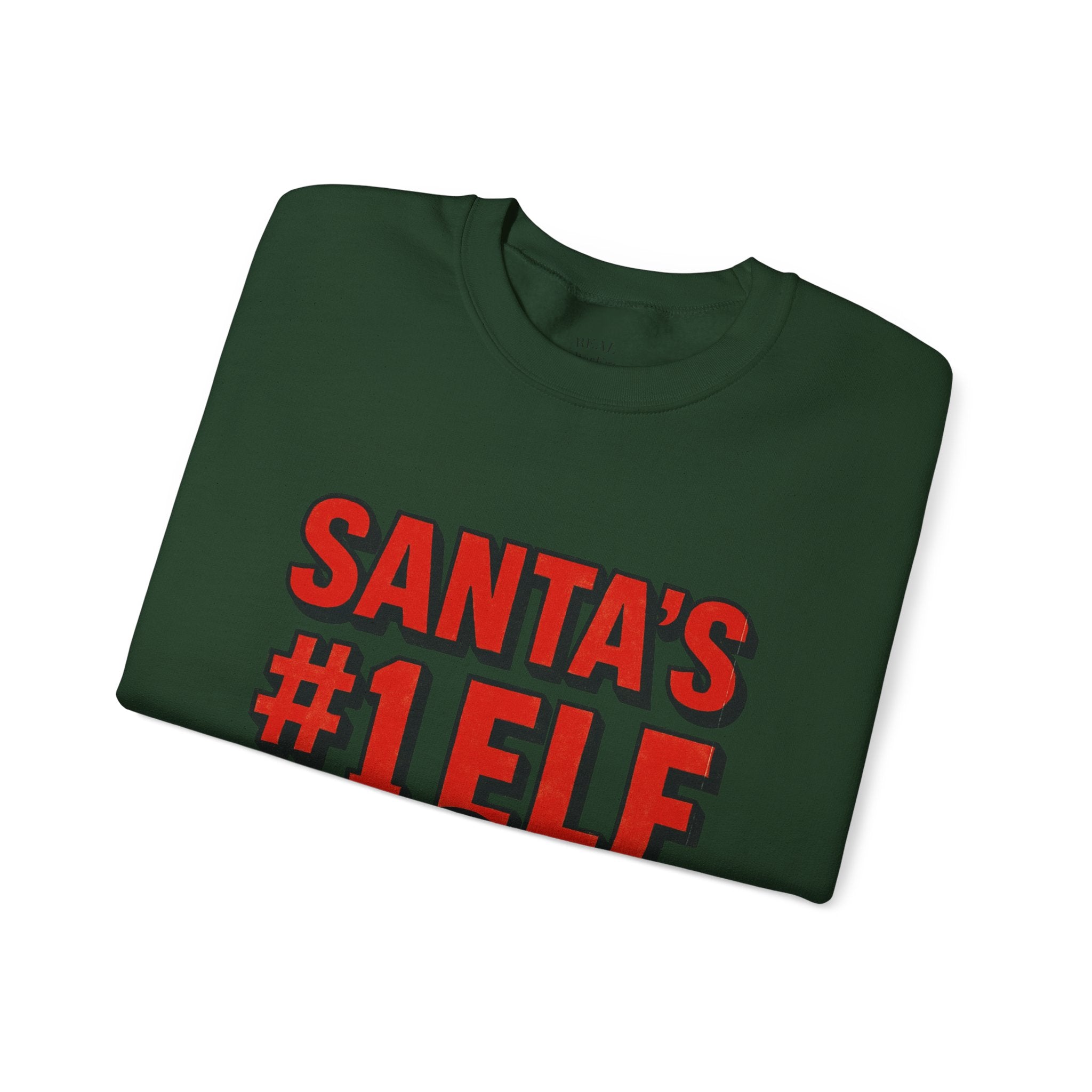 Santa's #1 Elf Crewneck Sweatshirt - Funny Holiday Christmas Sweater (I'm on the Naughty List)