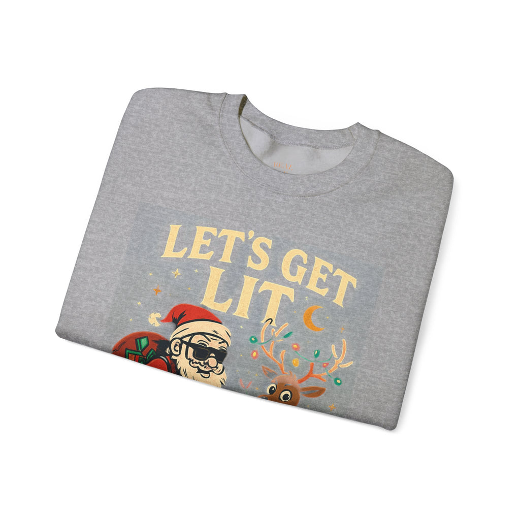 Crewneck Sweatshirt — 'Let's Get Lit' Santa & Reindeer Christmas Pullover