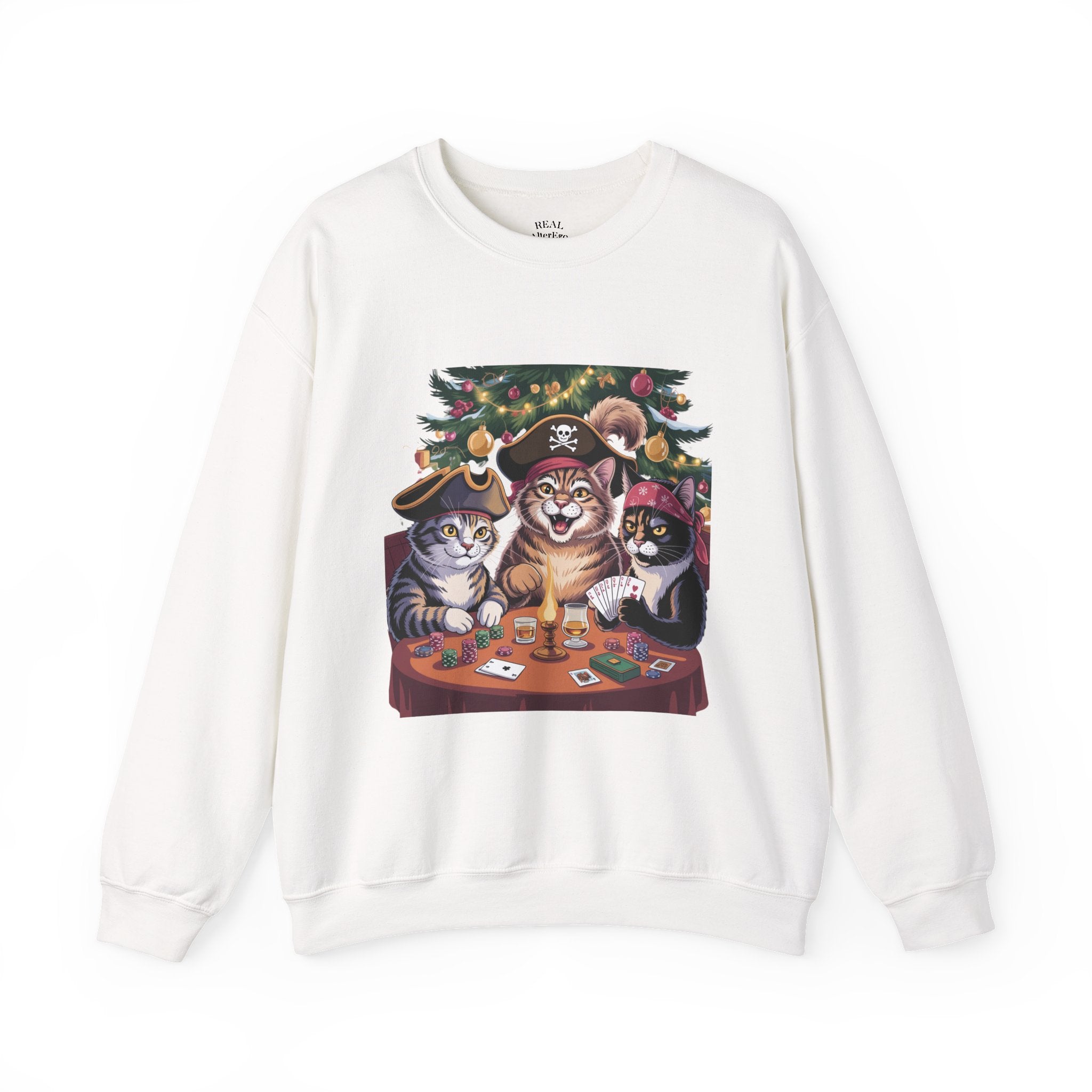 Holiday Pirate Cats Crewneck Sweatshirt – Poker Night at the Christmas Tree
