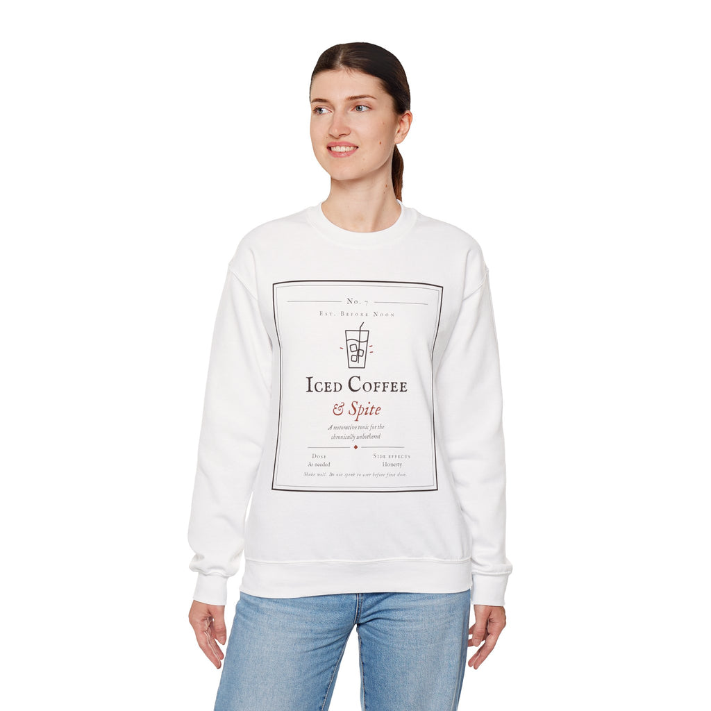 Iced Coffee & Spite Crewneck Sweatshirt - Minimal Café Graphic Sweater