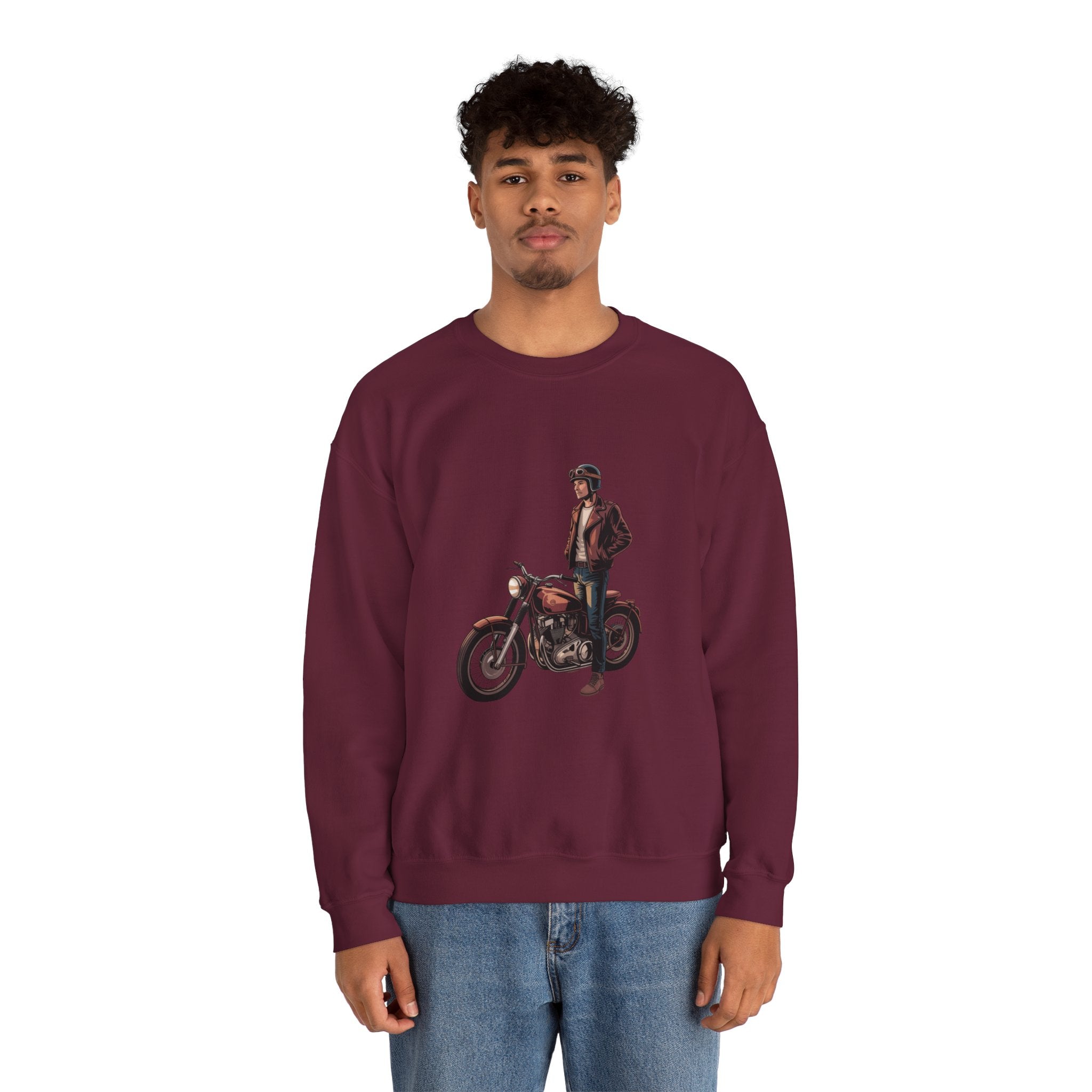 Vintage Motorcycle Rider Crewneck Sweatshirt – Retro Biker Graphic