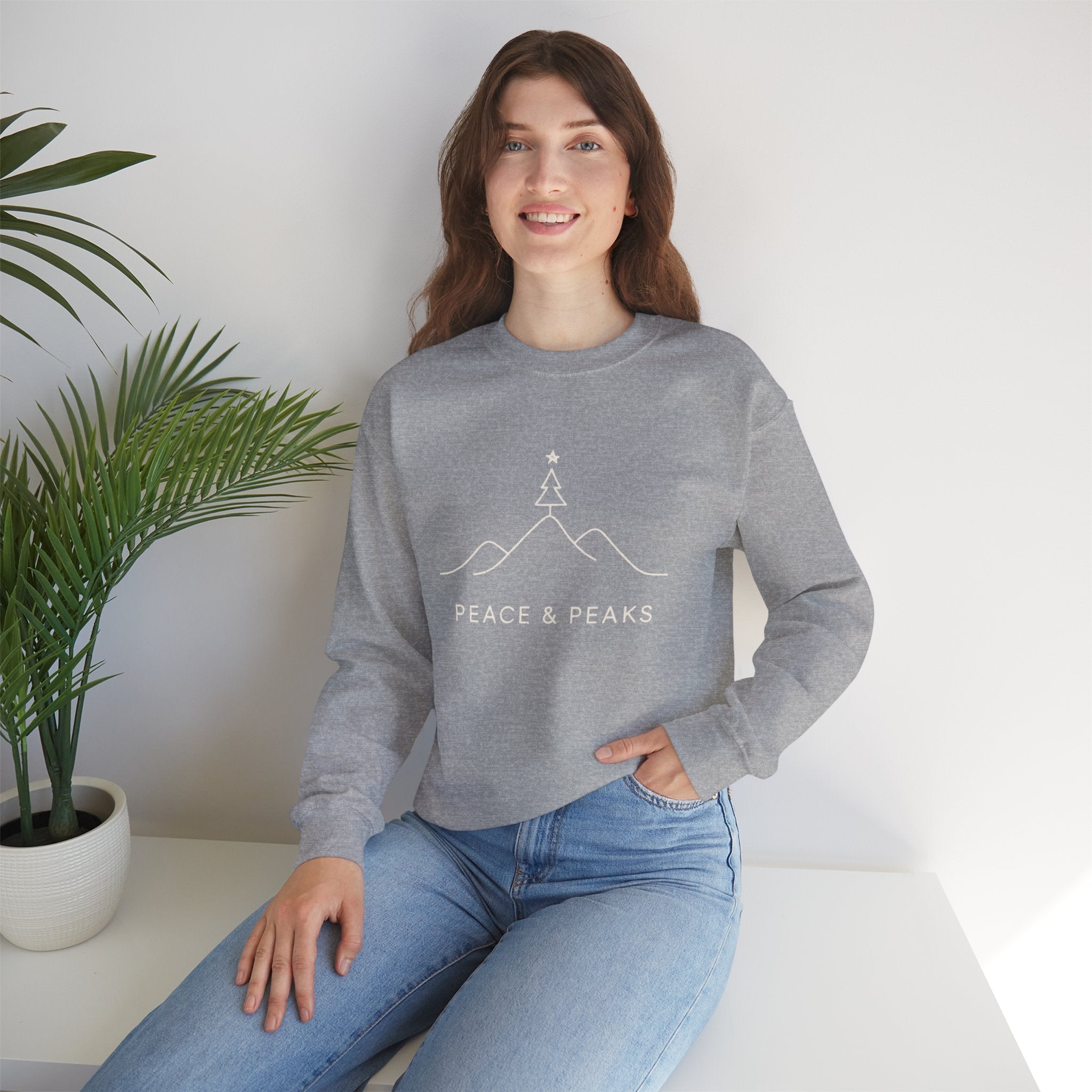 Peace & Peaks Sweatshirt — Minimal Mountain Christmas Crewneck