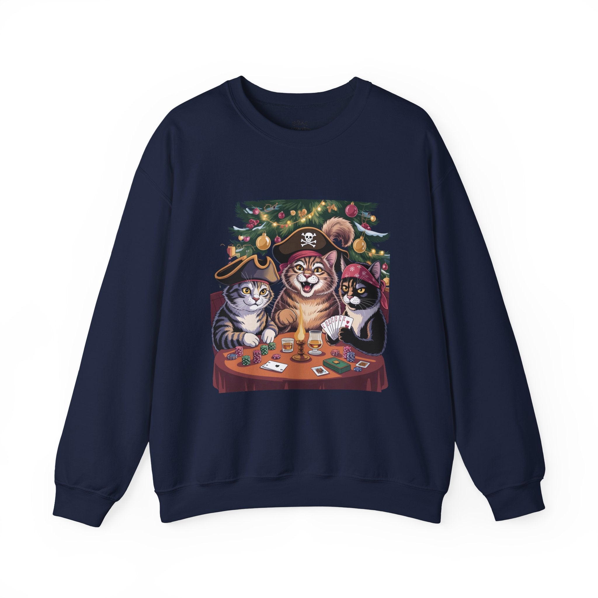 Holiday Pirate Cats Crewneck Sweatshirt – Poker Night at the Christmas Tree