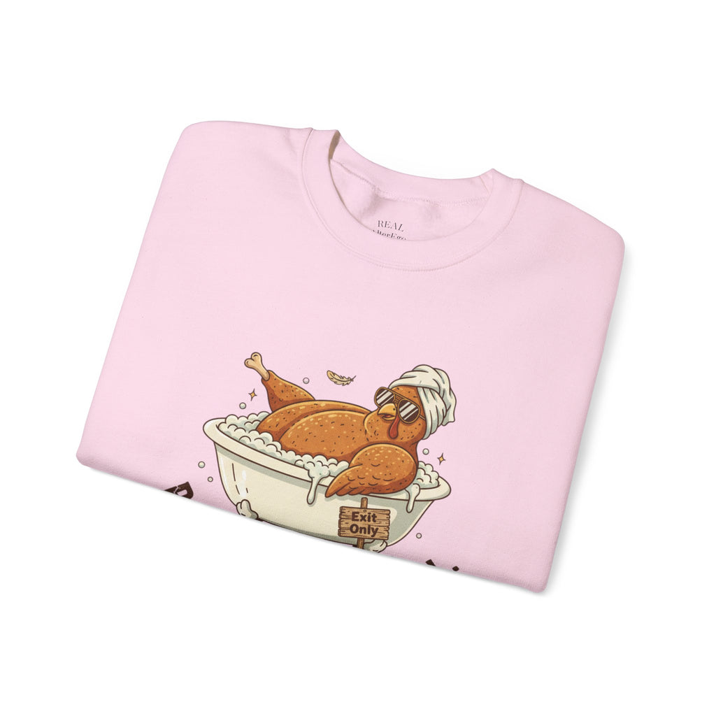 Crewneck Sweatshirt — "Post-Meal Protocol" Turkey Bath Cozy Graphic Pullover