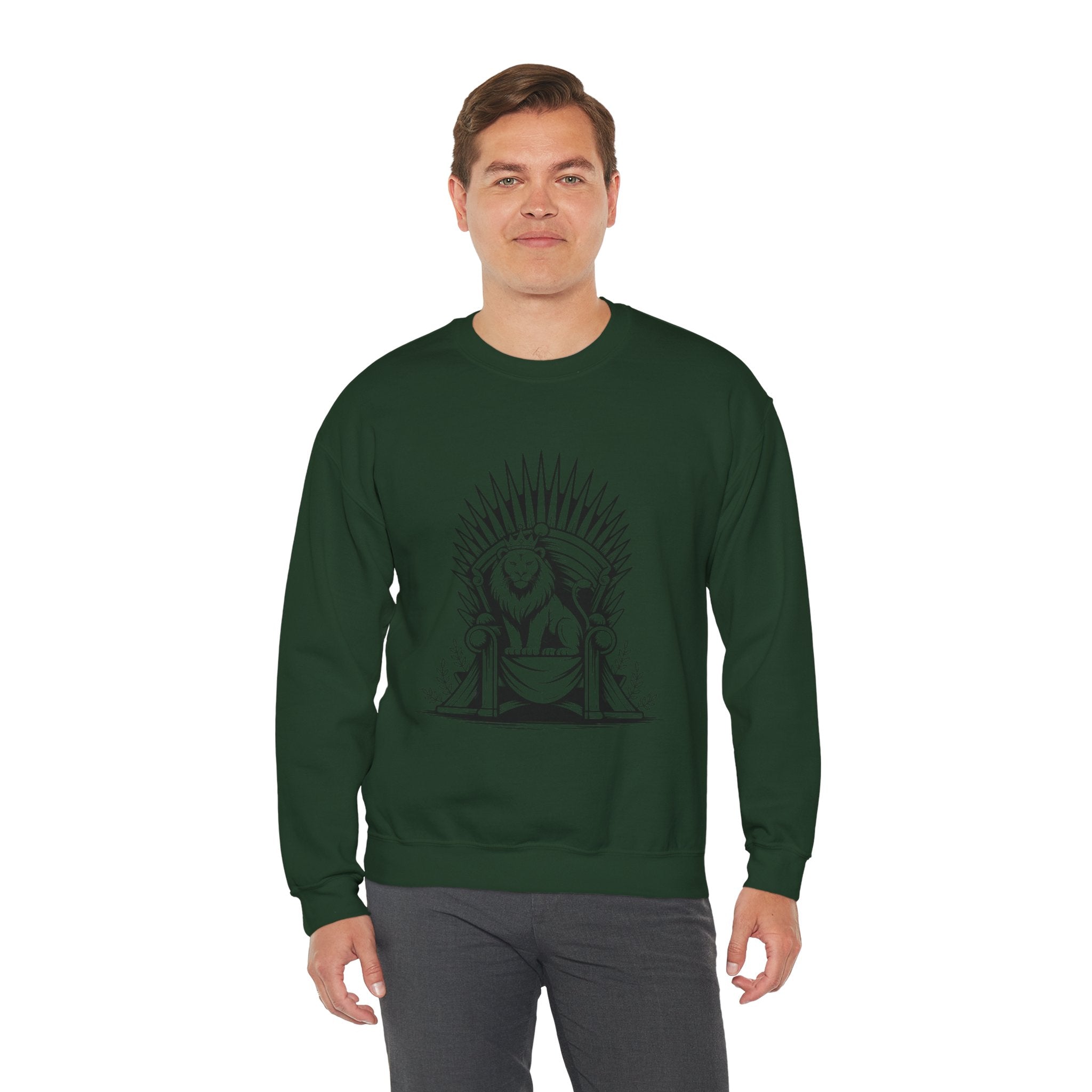 Lion Throne Crewneck Sweatshirt — Regal Lion Illustration Graphic