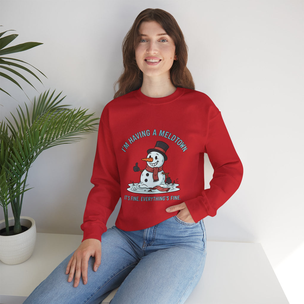 Melted Snowman Crewneck Sweatshirt  "I'm Having a Meltdown" Funny Holiday Sweater