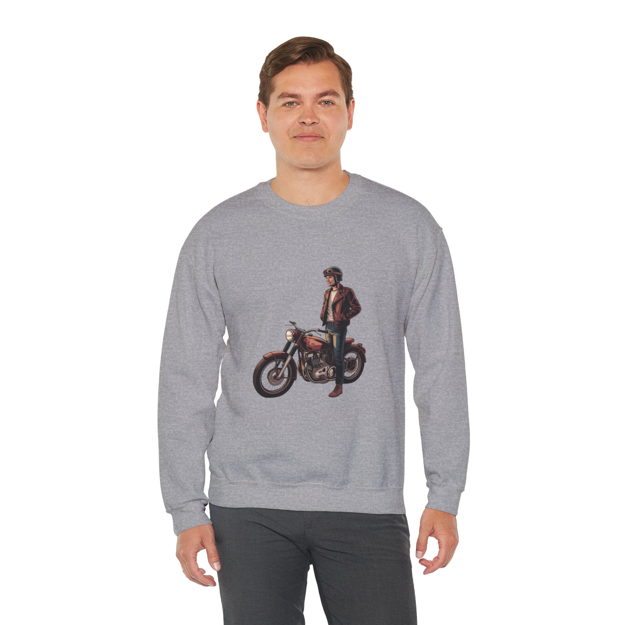 Vintage Motorcycle Rider Crewneck Sweatshirt – Retro Biker Graphic