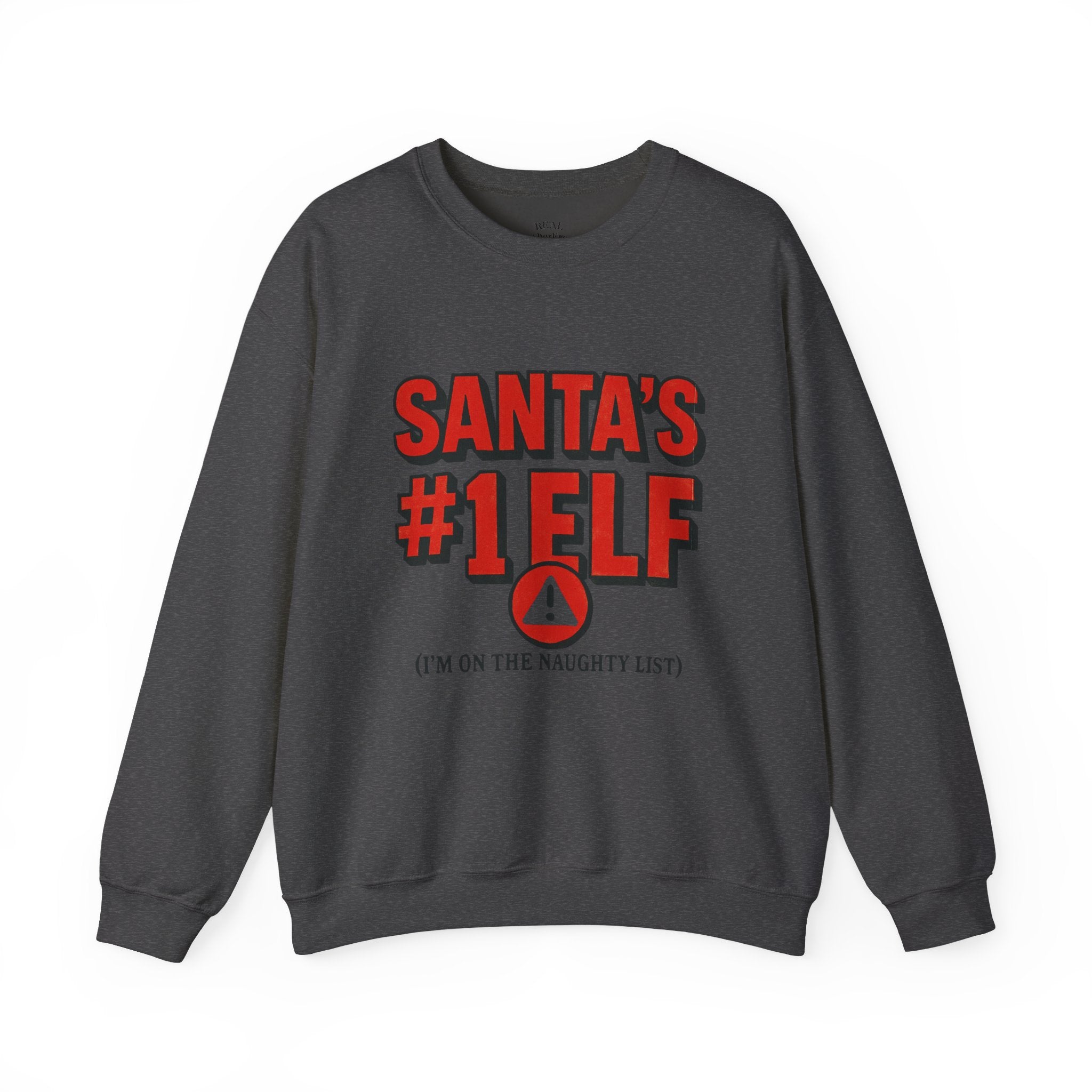 Santa's #1 Elf Crewneck Sweatshirt - Funny Holiday Christmas Sweater (I'm on the Naughty List)