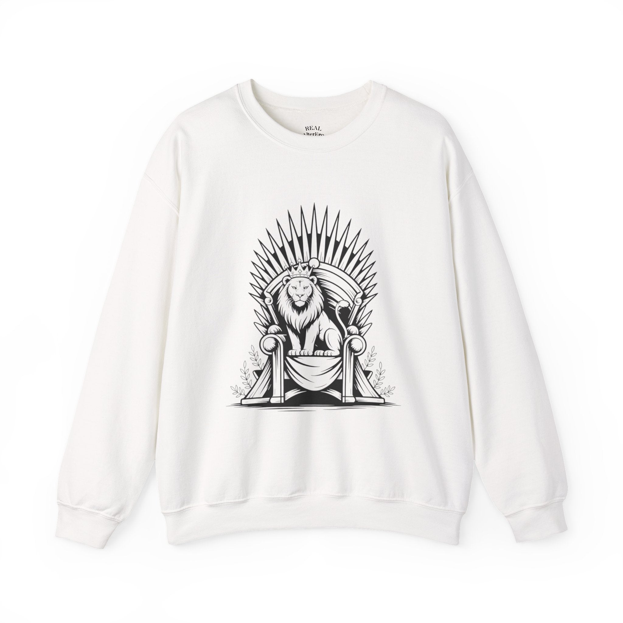 Lion Throne Crewneck Sweatshirt — Regal Lion Illustration Graphic
