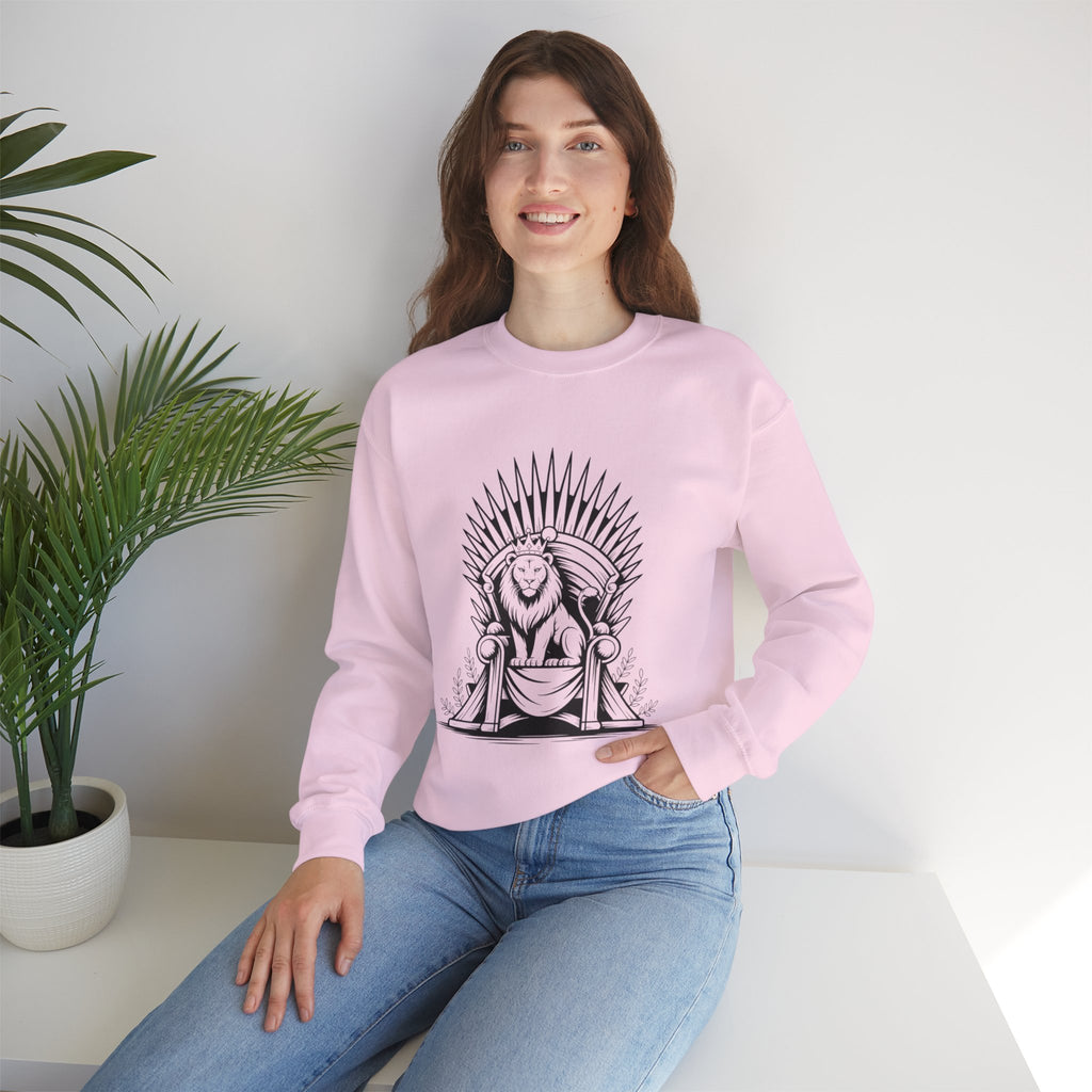 Lion Throne Crewneck Sweatshirt — Regal Lion Illustration Graphic