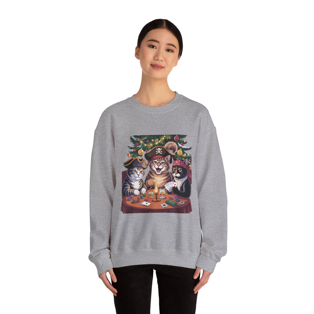 Holiday Pirate Cats Crewneck Sweatshirt – Poker Night at the Christmas Tree