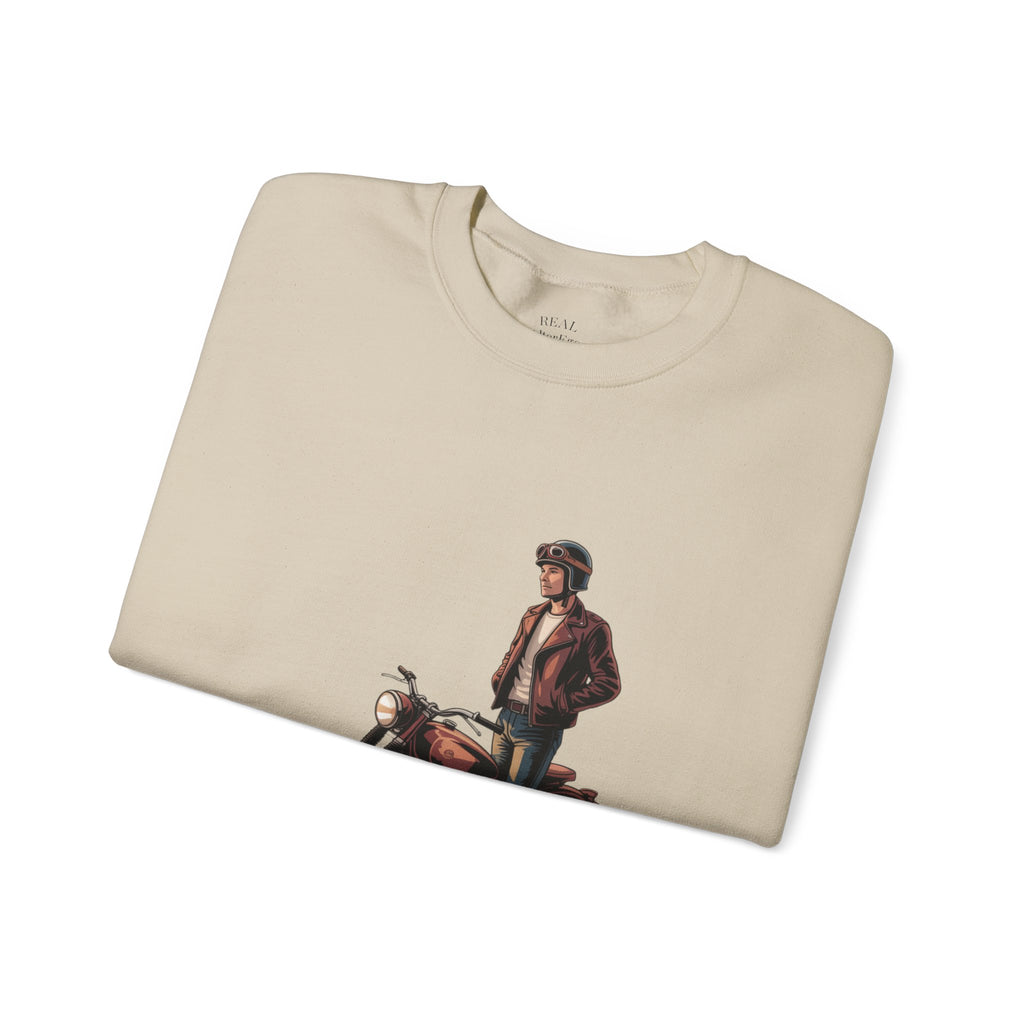 Vintage Motorcycle Rider Crewneck Sweatshirt – Retro Biker Graphic