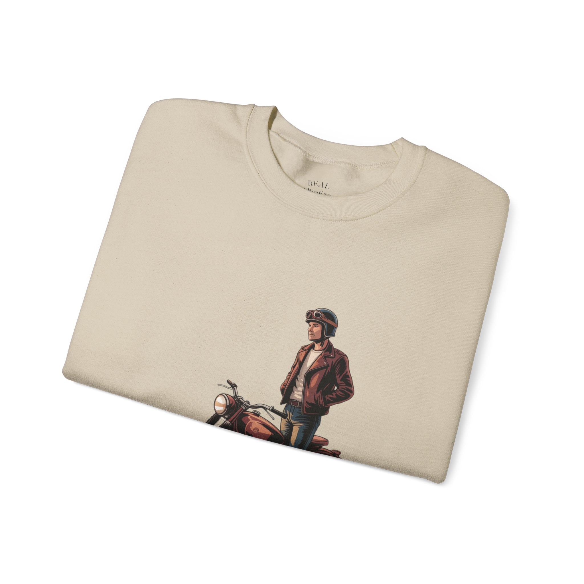 Vintage Motorcycle Rider Crewneck Sweatshirt – Retro Biker Graphic